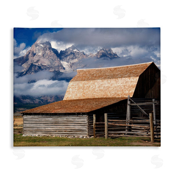 stupell industries Dennis Frates | Rural Cabin Foggy Mountain Peaks Wall Art