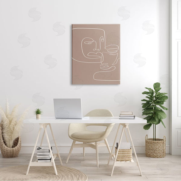 Stupell Industries Design Fabrikken | Two Faces Single Line Drawing Brown Beige Abstract Wall Art