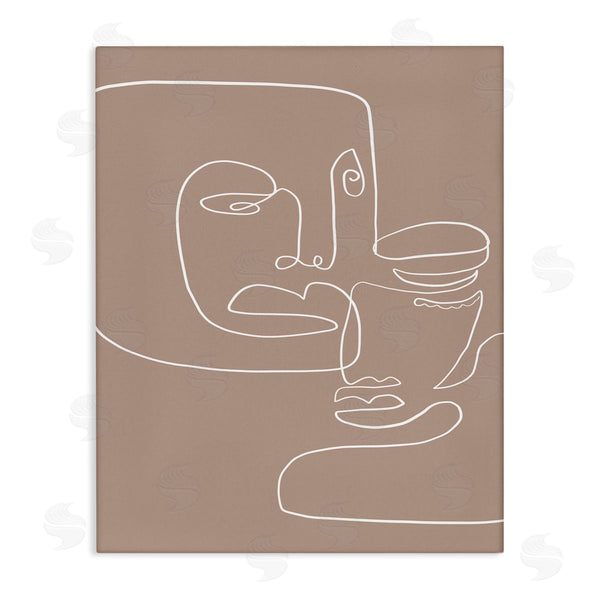 stupell industries Design Fabrikken | Two Faces Single Line Drawing Brown Beige Abstract Wall Art
