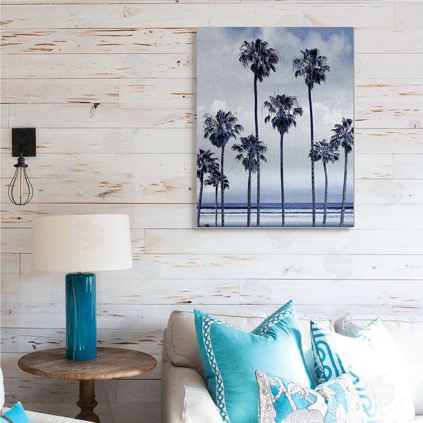 Stupell Industries Devon Davis | Navy Blue Palm Trees On Coastline Monochromatic Wall Art