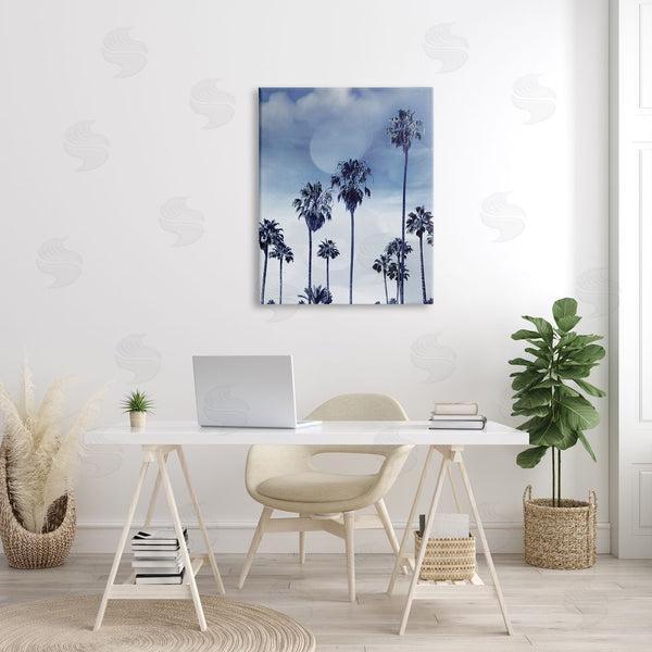 Stupell Industries Devon Davis | Tall Tropical Pine Trees Monochromatic Blue Landscape Wall Art