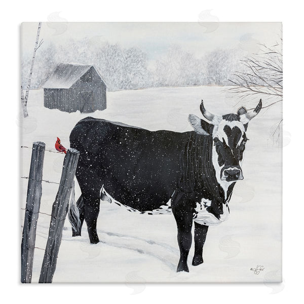 stupell industries Diane Fifer | Black Farm Cow Niveous Snow Covered Field Wall Art