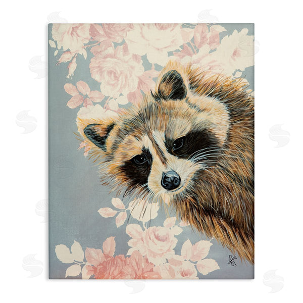 stupell industries Diane Fifer | Raccoon Hanging From Pink Flowers Animal Portrait Wall Art