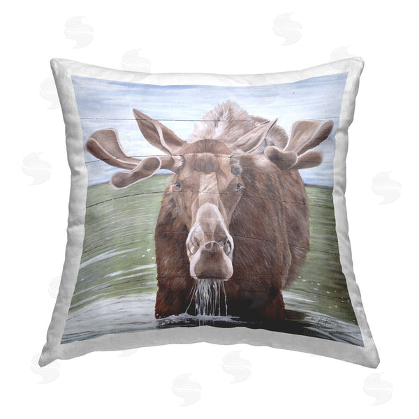 stupell industries Diane Fifer | Rustic Moose in Lake Printed Throw Pillow