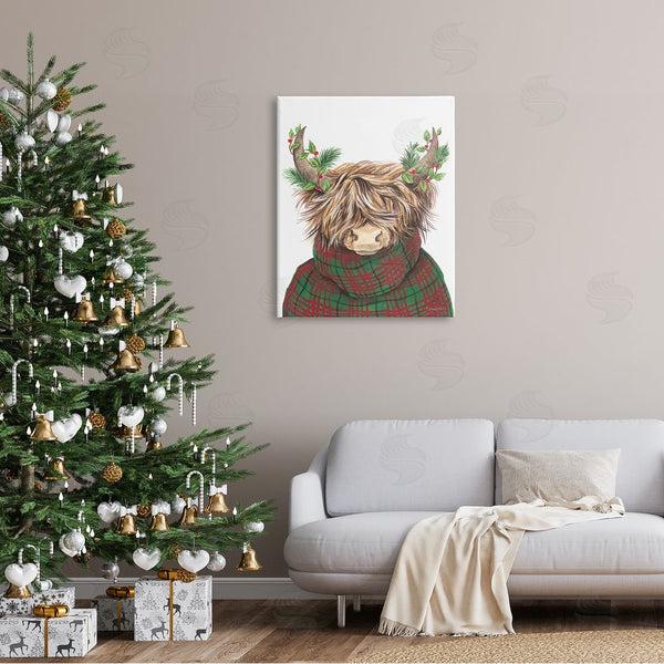 Stupell Industries Diane Kater | Christmas Plaid Sweater Highland Cattle Festive Long Horns Wall Art