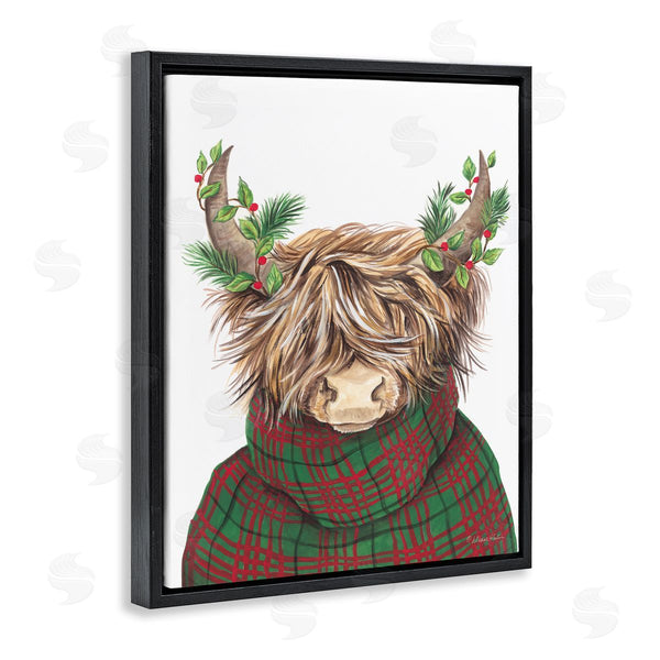 Stupell Industries Diane Kater | Christmas Plaid Sweater Highland Cattle Festive Long Horns Wall Art