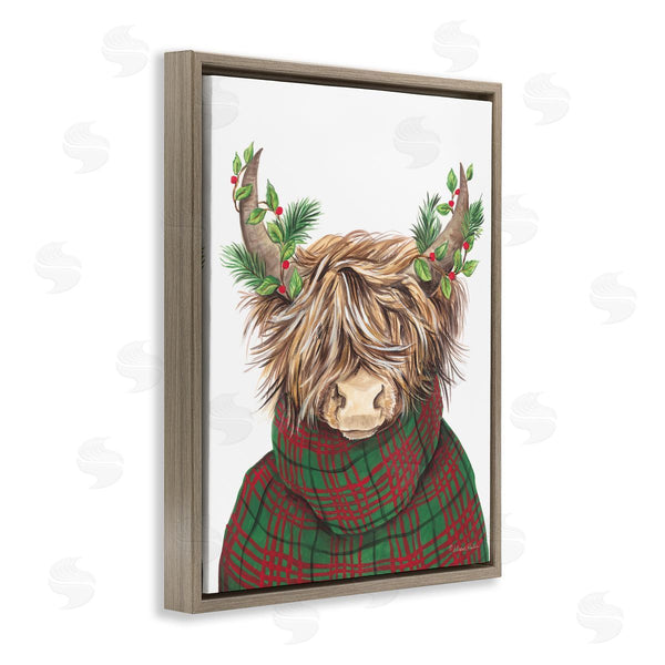 Stupell Industries Diane Kater | Christmas Plaid Sweater Highland Cattle Festive Long Horns Wall Art