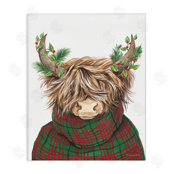 stupell industries Diane Kater | Christmas Plaid Sweater Highland Cattle Festive Long Horns Wall Art
