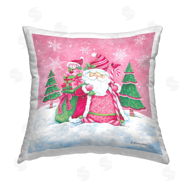 stupell industries Diane Kater | Pink Santa Snowscape Printed Throw Pillow