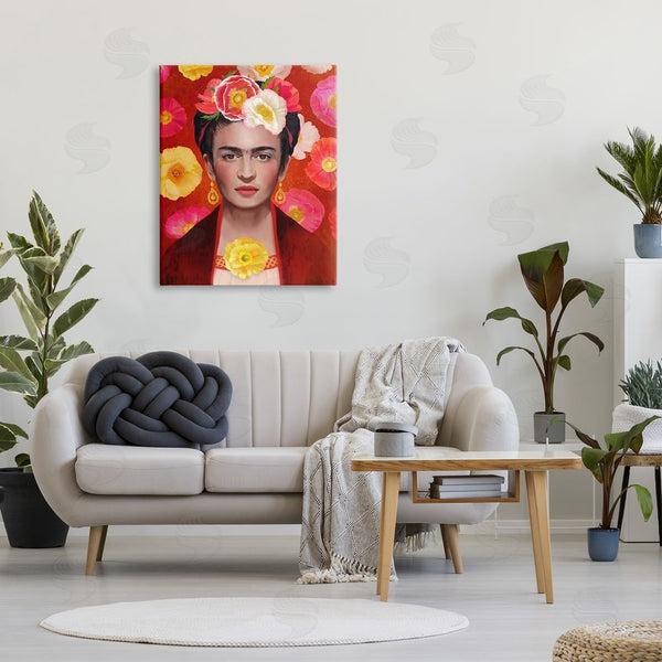 Stupell Industries Diane Neukirch | Bold Frida Kahlo Portrait Floral Poppies Pattern Wall Art