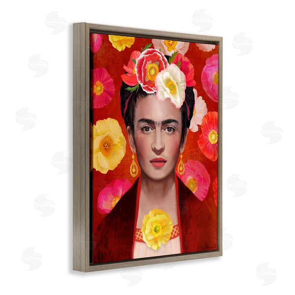 Stupell Industries Diane Neukirch | Bold Frida Kahlo Portrait Floral Poppies Pattern Wall Art
