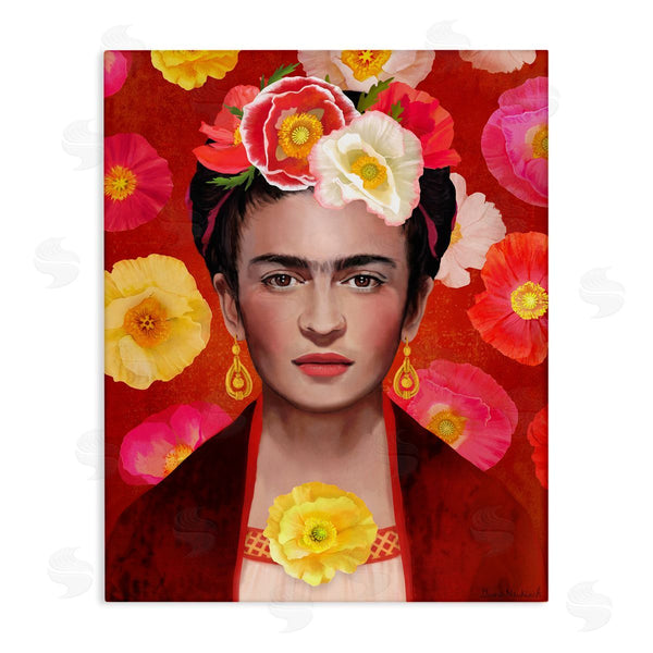 stupell industries Diane Neukirch | Bold Frida Kahlo Portrait Floral Poppies Pattern Wall Art
