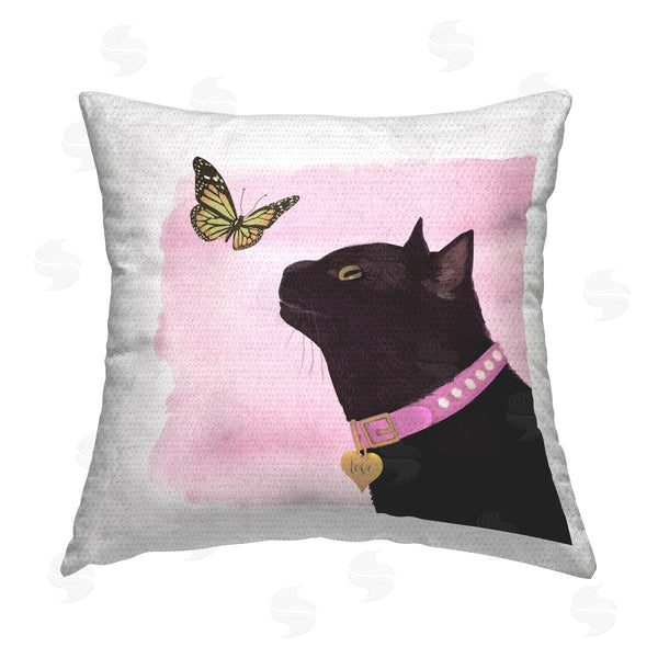 Stupell Industries Diane Neukirch | Cat & Butterfly On Pink Printed Throw Pillow