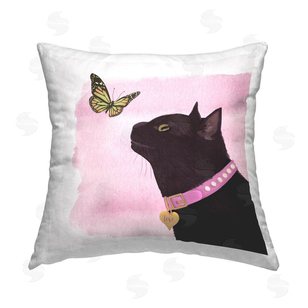 stupell industries Diane Neukirch | Cat & Butterfly on Pink Printed Throw Pillow