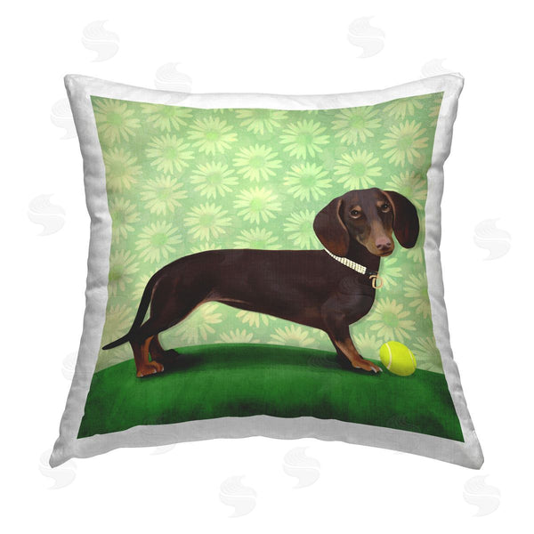 stupell industries Diane Neukirch | Dachshund on Green Pattern Printed Throw Pillow