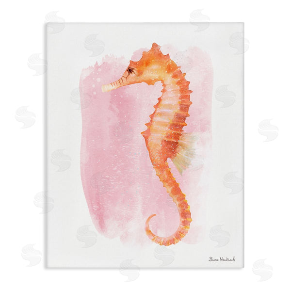stupell industries Diane Neukirch | Gentle Orange Seahorse Speckled Pink Watercolor Detail Wall Art
