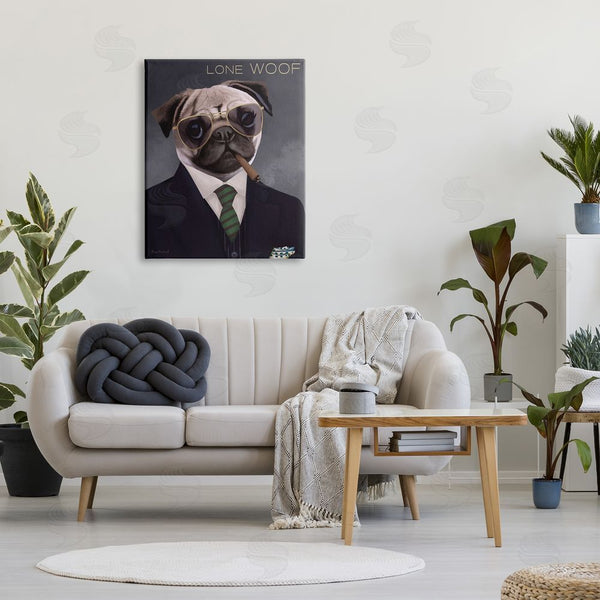 Stupell Industries Diane Neukirch | Lone Woof Pug Dog Smoking Cigar Necktie Wall Art