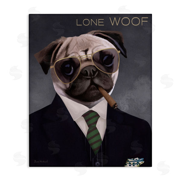stupell industries Diane Neukirch | Lone Woof Pug Dog Smoking Cigar Necktie Wall Art