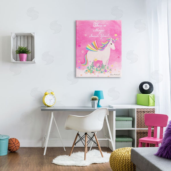 Stupell Industries Diane Neukirch | Magic Inside You Motivational Unicorn Quote Botanical Blossoms Wall Art