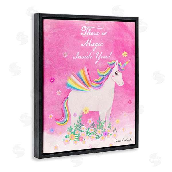 Stupell Industries Diane Neukirch | Magic Inside You Motivational Unicorn Quote Botanical Blossoms Wall Art