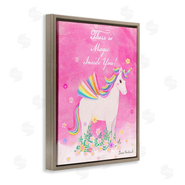 Stupell Industries Diane Neukirch | Magic Inside You Motivational Unicorn Quote Botanical Blossoms Wall Art