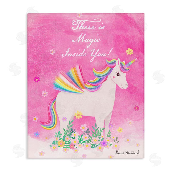 stupell industries Diane Neukirch | Magic Inside You Motivational Unicorn Quote Botanical Blossoms Wall Art