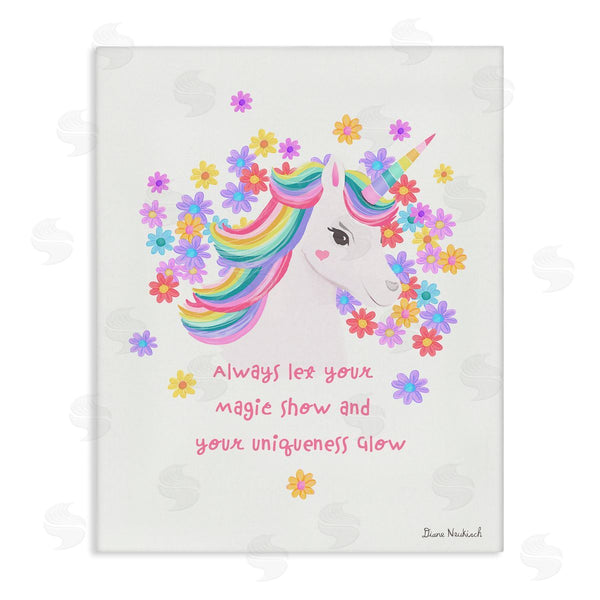 stupell industries Diane Neukirch | Magical & Unique Quote Floral Pattern Unicorn Portrait Wall Art