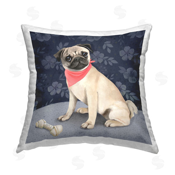 stupell industries Diane Neukirch | Pug & Bone on Floral Pattern Printed Throw Pillow