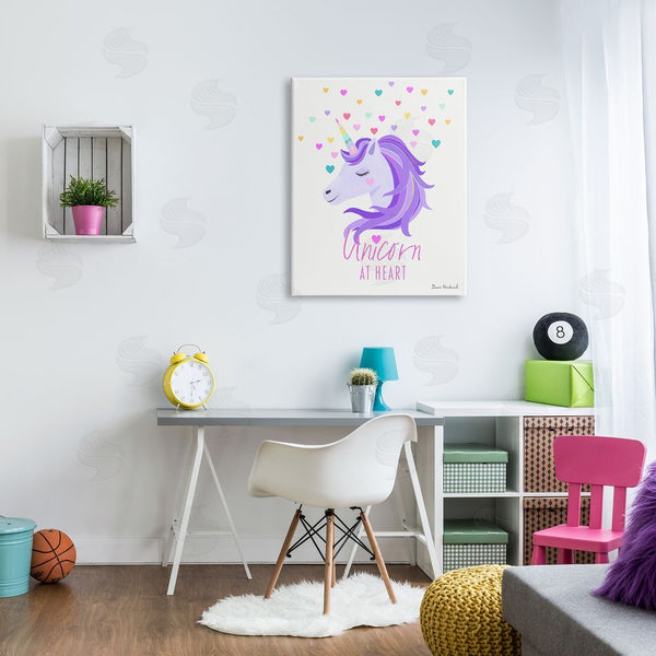 Stupell Industries Diane Neukirch | Unicorn At Heart Phrase Pastel Purple Hearts Pattern Wall Art