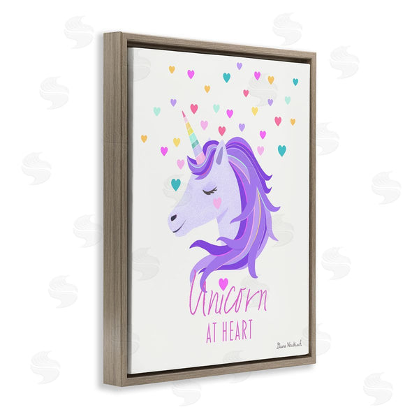 Stupell Industries Diane Neukirch | Unicorn At Heart Phrase Pastel Purple Hearts Pattern Wall Art