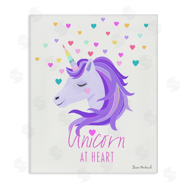 stupell industries Diane Neukirch | Unicorn At Heart Phrase Pastel Purple Hearts Pattern Wall Art