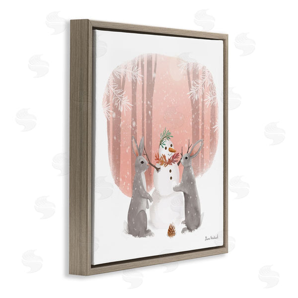 Stupell Industries Diane Neukirch | Winter Rabbits Building Snowman Snowy Forest Scene Wall Art