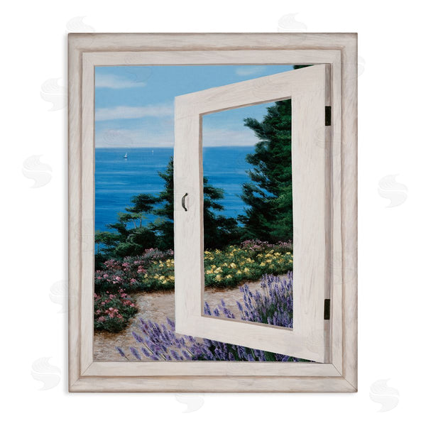 stupell industries Diane Romanello | Coastal View From Window Distant Boats on Ocean Wall Art
