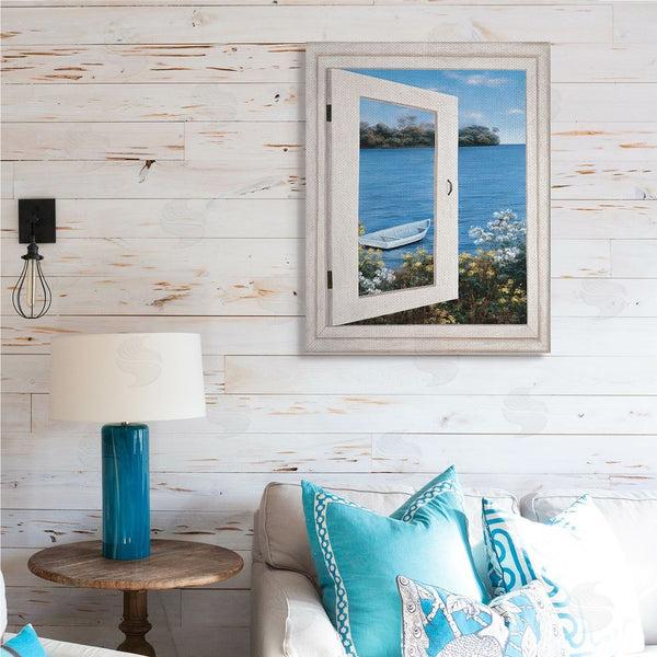 Stupell Industries Diane Romanello | Lakefront Window Charming Floral Island Boat Wall Art