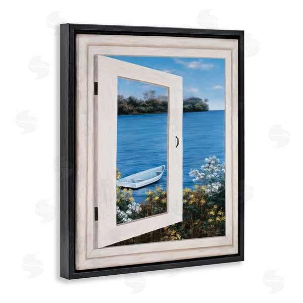 Stupell Industries Diane Romanello | Lakefront Window Charming Floral Island Boat Wall Art