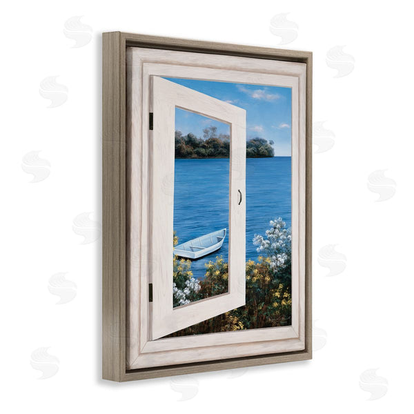 Stupell Industries Diane Romanello | Lakefront Window Charming Floral Island Boat Wall Art