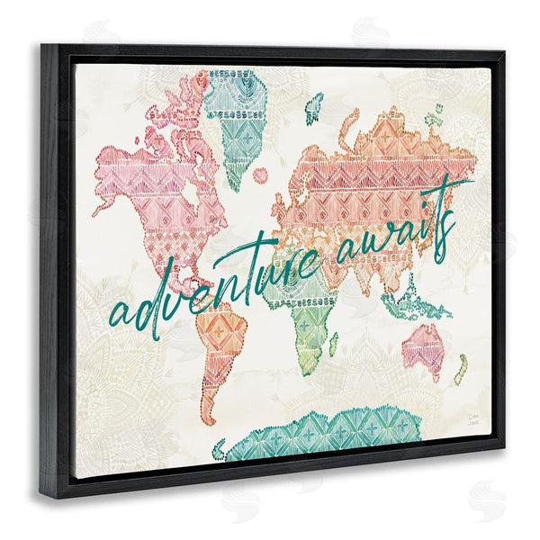 Stupell Industries Dina June | Adventure Awaits Phrase Macrame Pattern World Map