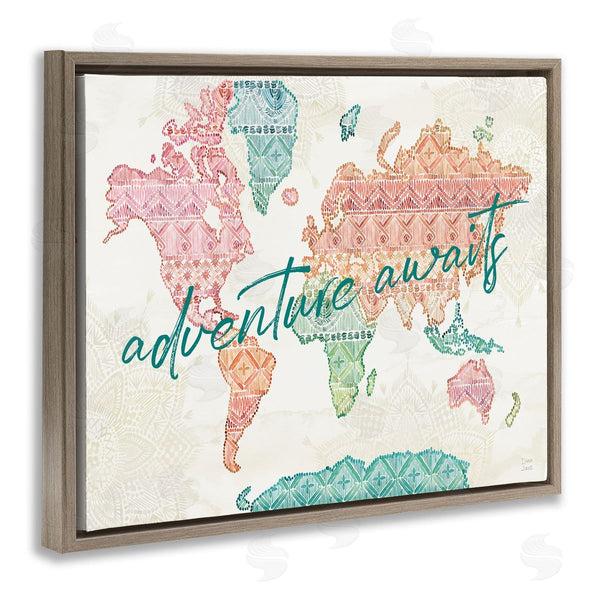 Stupell Industries Dina June | Adventure Awaits Phrase Macrame Pattern World Map