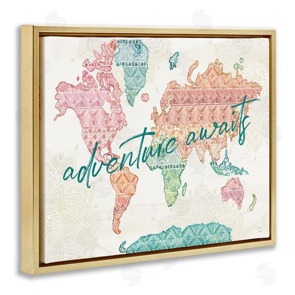 Stupell Industries Dina June | Adventure Awaits Phrase Macrame Pattern World Map