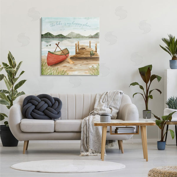 Stupell Industries Dina June | Lake's My Happy Place Phrase Boat Dock Landscape Wall Art