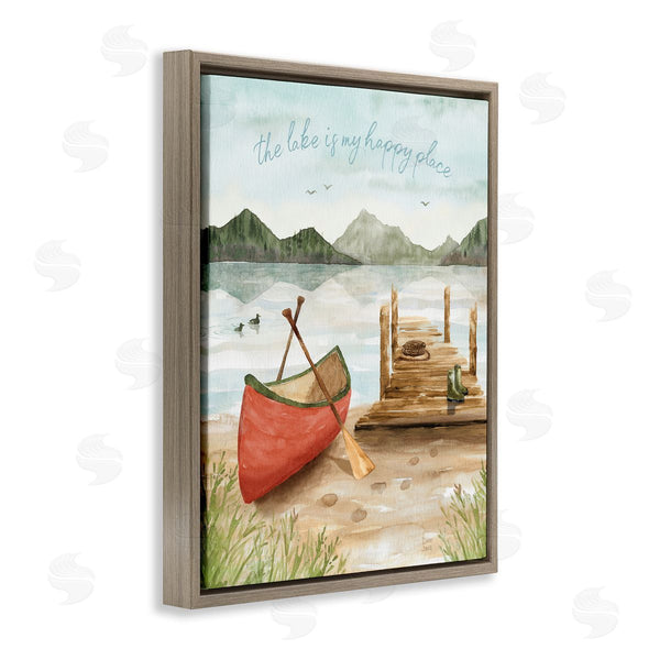 Stupell Industries Dina June | Lake's My Happy Place Phrase Boat Dock Landscape Wall Art