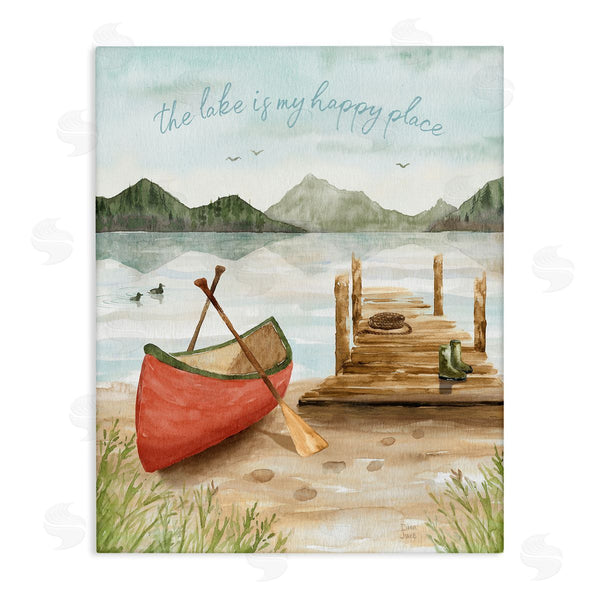 stupell industries Dina June | Lake's My Happy Place Phrase Boat Dock Landscape Wall Art