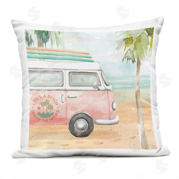Stupell Industries Dina June | Pink Bus Van Tropical Vacation Beach Scene Printed Throw Pillow