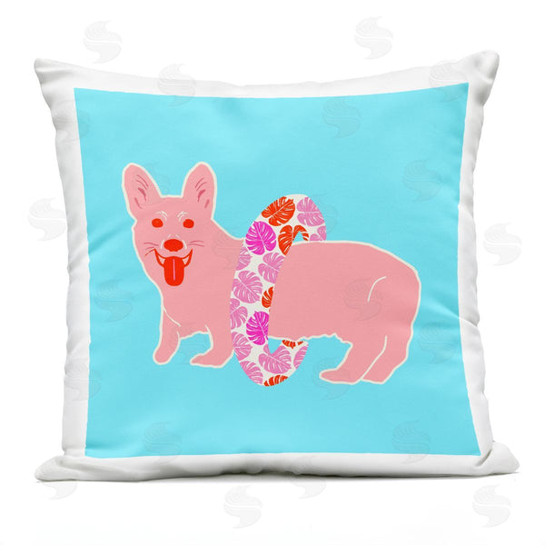 Stupell Industries Dina Riddle | Corgi At Beach Pink Printed Throw Pillow