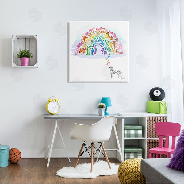 Stupell Industries Dishique | Bright Rainbow Animals Dalmation Dream Arch Shape Wall Art