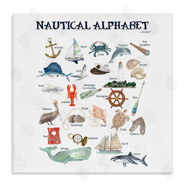 stupell industries Dishique | Educational Nautical Alphabet Learning Chart Marine Wildlife Wall Art