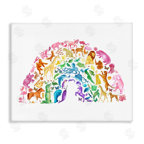 stupell industries Dishique | Mixed Rainbow Animals Wildlife Arched Rainbow Shape Wall Art