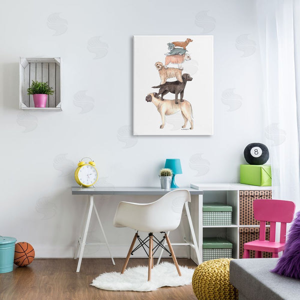 Stupell Industries Dishique | Mixed Stacked Dog Breeds Standing Balancing Illustration Wall Art