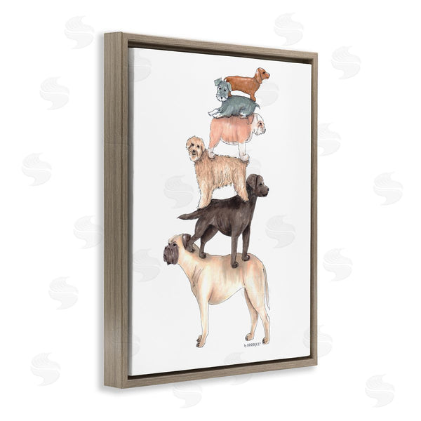 Stupell Industries Dishique | Mixed Stacked Dog Breeds Standing Balancing Illustration Wall Art