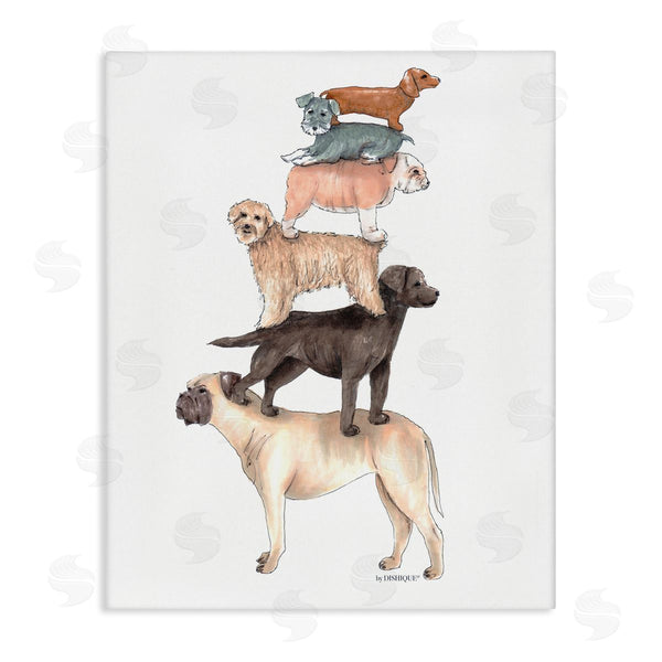stupell industries Dishique | Mixed Stacked Dog Breeds Standing Balancing Illustration Wall Art